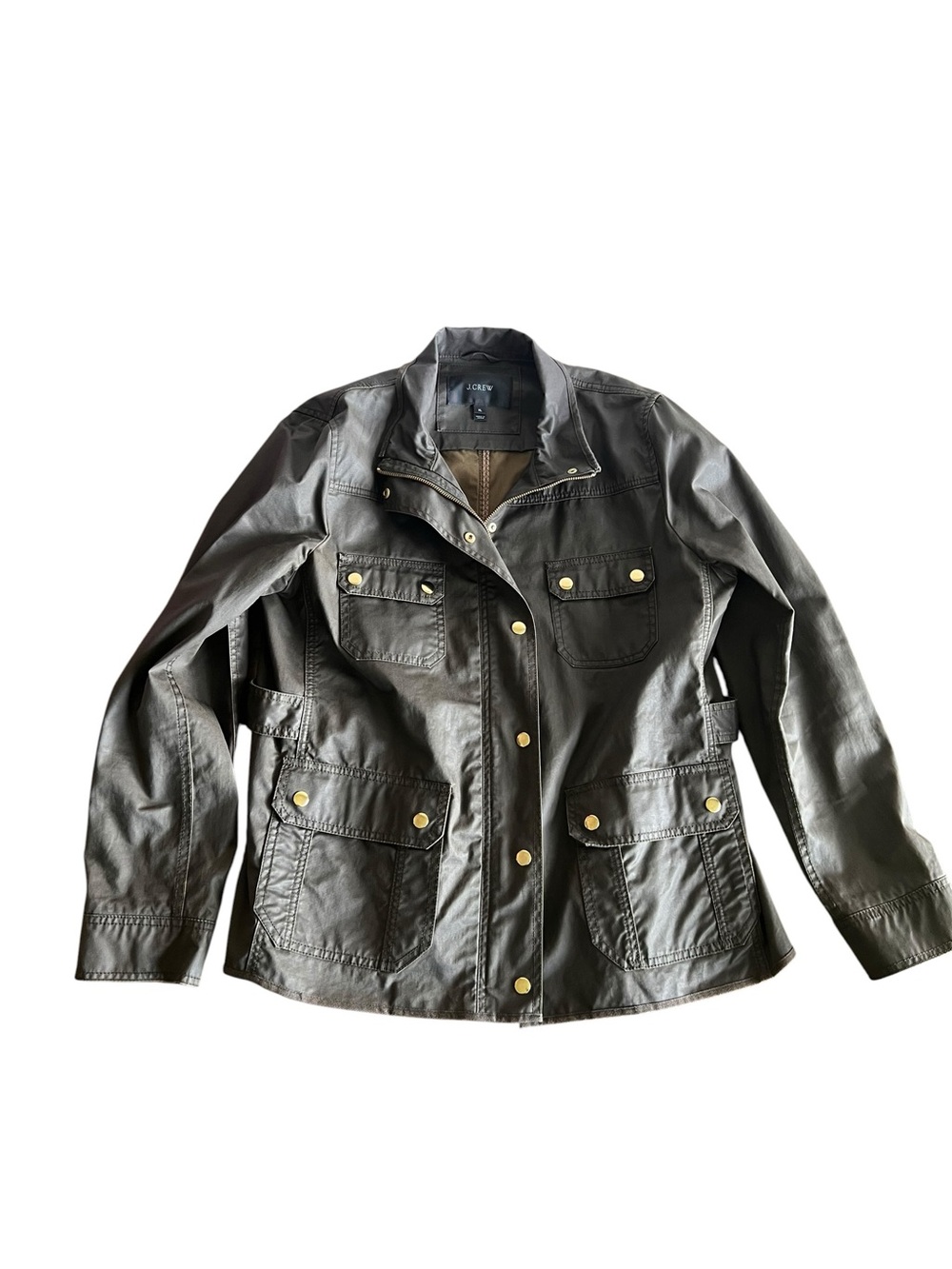J. Crew Olive Brown Waxed Cotton Military Women’s XL Boyfriend Field Jacket